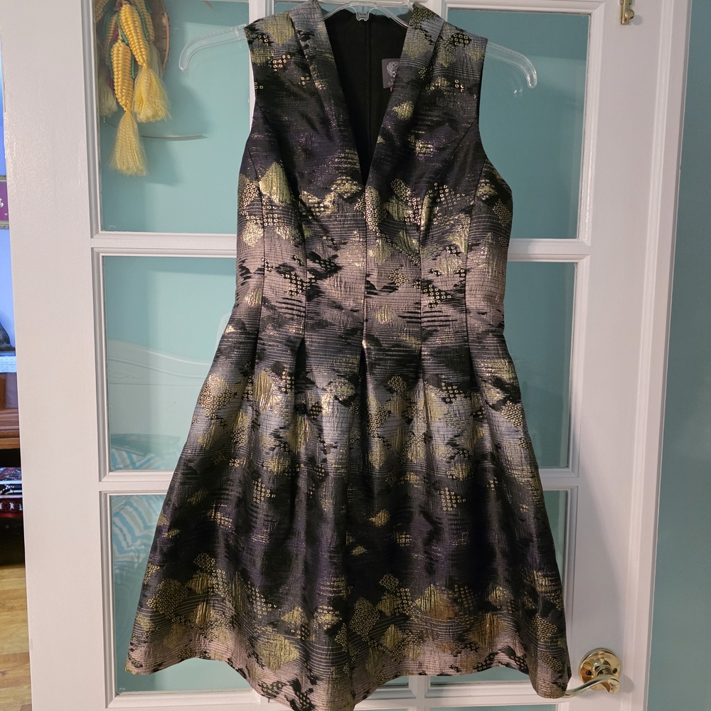 Vince Camuto Black and White Sleeveless Fit and Flare Mini Dress